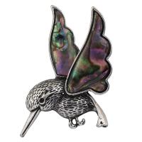 Zinc Alloy Animal Pendants, with Abalone Shell Paper, Bird, antique silver color plated, can be used as brooch or pendant & with rhinestone Approx 
