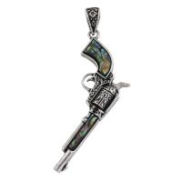 Zinc Alloy Gun Pendants, with Abalone Shell Paper, antique silver color plated Approx 