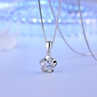 Cubic Zirconia Sterling Silver Pendants, Brass, Flower, silver color plated, for woman & with cubic zirconia 