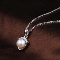 Sterling Silver Rhinestone Pendants, Brass, with ABS Plastic Pearl, silver color plated & for woman & with rhinestone 