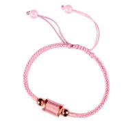99% Sterling Silver Bracelet, with Nylon Cord & Rose Quartz, rose gold color plated, adjustable & for woman Approx 8.86 Inch 