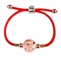 99% Sterling Silver Bracelet, with Nylon Cord, Pig, rose gold color plated, adjustable & for woman Approx 7.88 Inch 