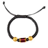 Sterling Silver Bracelets, Brass, with PU Leather Cord, gold color plated, adjustable & for man Approx 10.24 Inch 