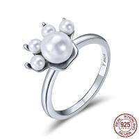 Thailand Sterling Silver Finger Ring, with Shell Pearl, Claw & for woman 2mm, US Ring 