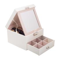 PU Leather Multifunctional Jewelry Box, with Organic Glass, with mirror 