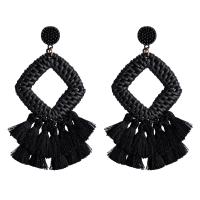 Zinc Alloy Tassel Earring, with Cotton Thread & Rattan, gold color plated, for woman 