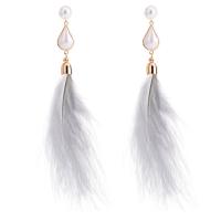 Zinc Alloy Drop Earring, with Feather, gold color plated, for woman & with plastic pearl, white, 161mm 