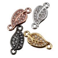 Cubic Zirconia Micro Pave Brass Connector, Leaf, plated, micro pave cubic zirconia & 1/1 loop Approx 1mm 