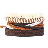 PU Leather Cord Bracelets, with Linen & Wood & Iron, handmade, 4 pieces & Unisex & adjustable, 60mm Approx 7.09 Inch 