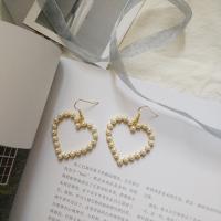 Plastic Pearl Zinc Alloy Earring, with ABS Plastic Pearl, Heart, gold color plated & for woman 50mm 