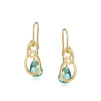 925 Sterling Silver Split Earring, with Green Quartz, gold color plated, detachable & for woman 