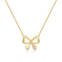 Cubic Zircon Micro Pave Brass Necklace, with 5cm extender chain, Bowknot, gold color plated, oval chain & micro pave cubic zirconia & for woman Approx 15.75 Inch 