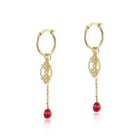Sterling Silver Drop Earring, 925 Sterling Silver, with Ruby Quartz, gold color plated, detachable & for woman 