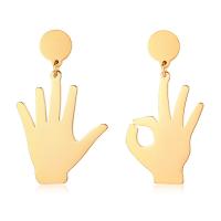 Stainless Steel Asymmetric Earrings, Hand, gold color plated, for woman  