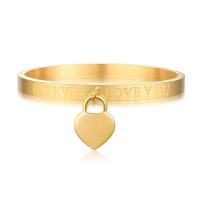Stainless Steel Bangle, Heart, gold color plated, with letter pattern & for woman 6mm, Inner Approx 59mm 