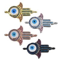 Brass Connector, Evil Eye Hamsa, plated, micro pave cubic zirconia & 1/1 loop Approx 1.5mm 