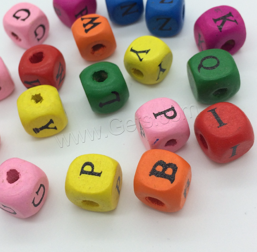 Dyed Wood Beads,  Square, stoving varnish, random style & different size for choice & with letter pattern, Sold By Bag