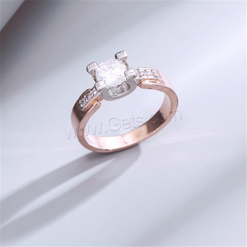 Cubic Zircon Brass Finger Ring, rose gold color plated, different size for choice & for woman & with cubic zirconia, Sold By PC