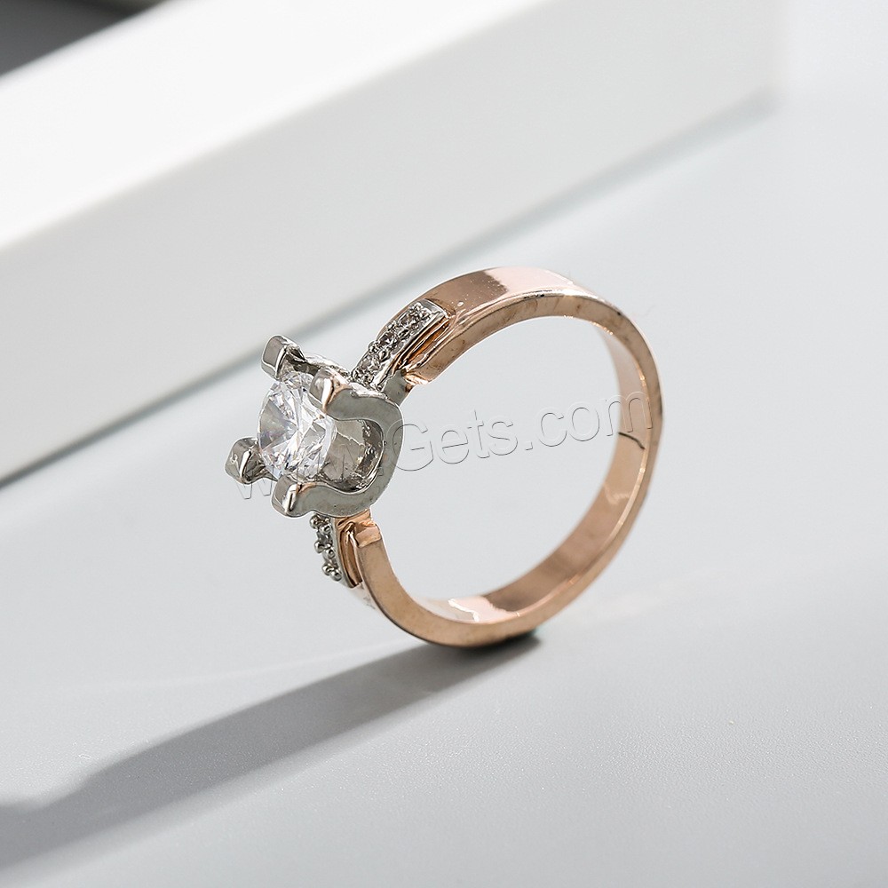 Circón cúbico anillo de dedo de latón, metal, chapado en color rosa dorada, diverso tamaño para la opción & para mujer & con circonia cúbica, Vendido por UD