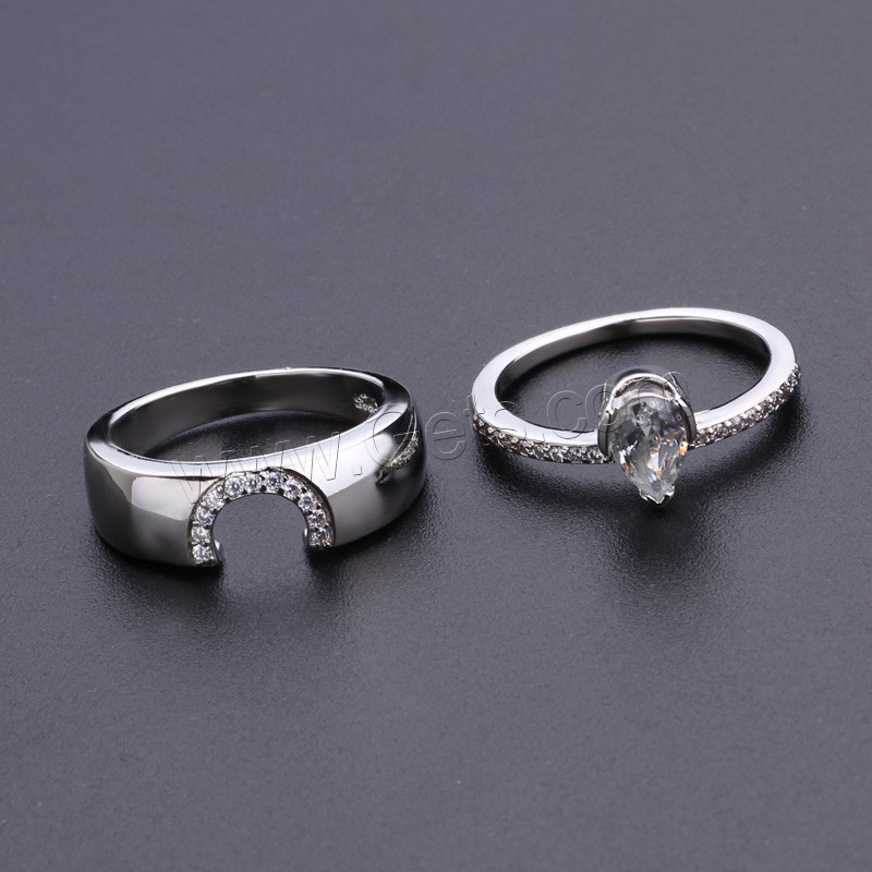Rhinestone Brass Finger Ring, Zinc Alloy, silver color plated, Unisex & different size for choice & with rhinestone, Sold By Pair