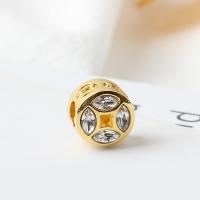 Rhinestone Zinc Alloy European Beads, Round, gold color plated, without troll & with rhinestone Approx 5mm 