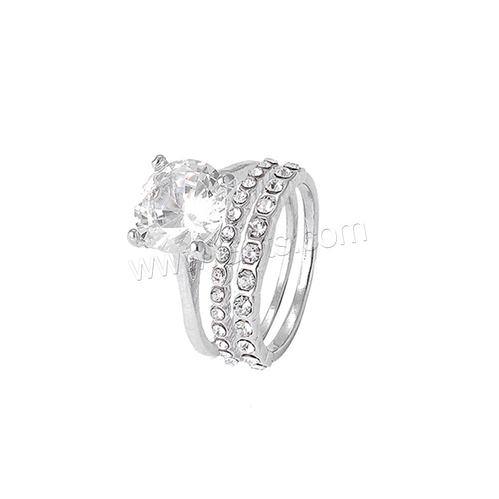 Латунь кольцо Установить, цинковый сплав, плакирован серебром, разный размер для выбора & Женский & со стразами, 3ПК/Лот, продается Лот