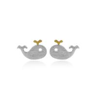 Sterling Silver Stud Earring, 925 Sterling Silver, Whale, silver color plated, handmade & brushed & for woman 