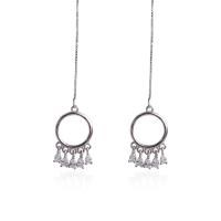 Sterling Silver Thread Through Earrings, 925 Sterling Silver, silver color plated, for woman & with rhinestone 