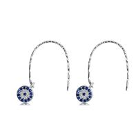 Brass Earring, platinum color plated, for woman & with rhinestone, blue 