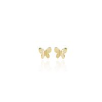 Sterling Silver Stud Earring, Brass, Butterfly, gold color plated, Korean style & for woman 