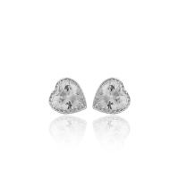 Sterling Silver Stud Earring, Brass, Heart, silver color plated, for woman & with cubic zirconia 