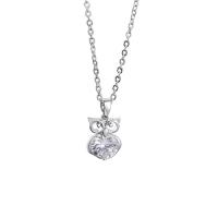 Brass Cubic Zirconia Necklace, with 6cm extender chain, Owl, plated, oval chain & for woman & with cubic zirconia Approx 15.75 Inch 
