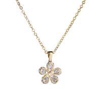 Cubic Zircon Micro Pave Brass Necklace, with 6cm extender chain, Flower, plated, oval chain & micro pave cubic zirconia & for woman Approx 15.75 Inch 