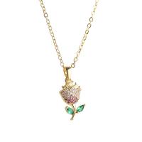 Cubic Zircon Micro Pave Brass Necklace, Rose, plated, oval chain & micro pave cubic zirconia & for woman Approx 15.75 Inch 