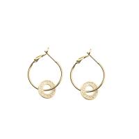 Brass Hoop Earring, gold color plated, micro pave cubic zirconia & for woman, 35mm 
