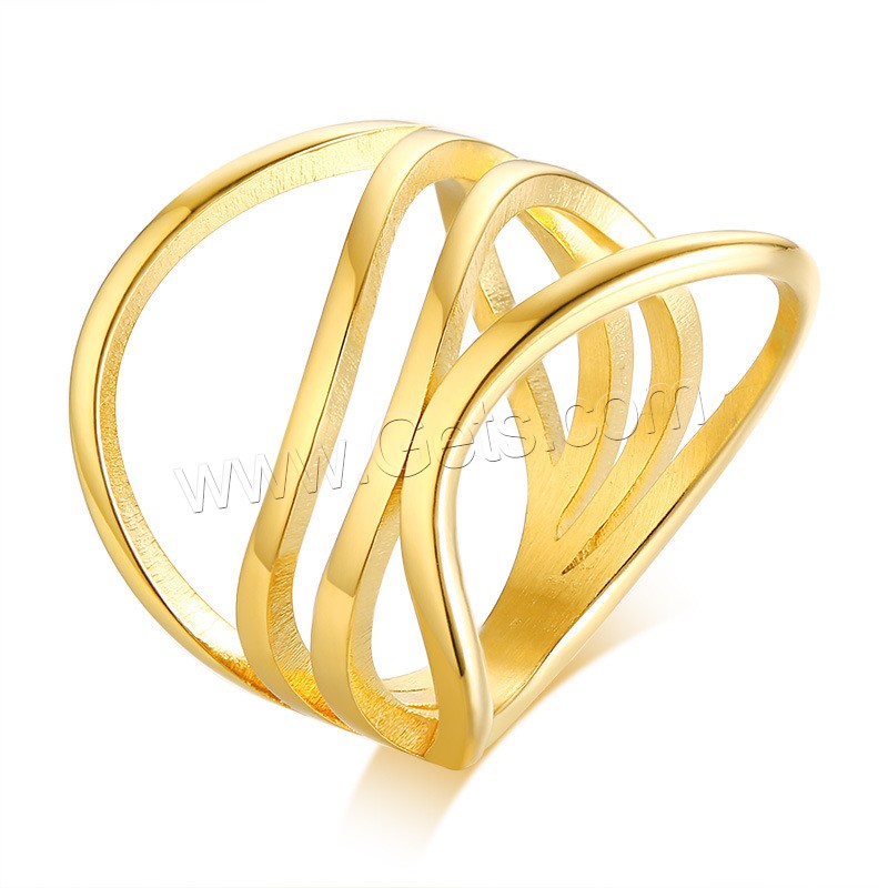 Stainless Steel Finger Ring, gold color plated, different size for choice & for woman, 15.6mm, 1.5mm, 1.5mm, US Ring Size:6-8, Sold By PC