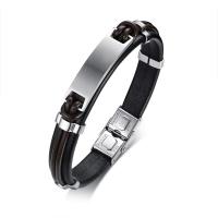 Leather Bracelet, with Stainless Steel, for man, black, 10mm Approx 8.5 Inch 