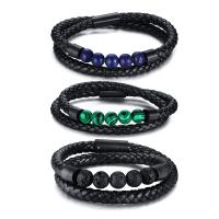 Microfiber PU Bracelet, braided bracelet & for man & , black, 8mm, 8.5mm, 6mm Approx 17.3 Inch 