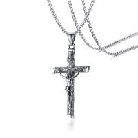 Stainless Steel Sweater Necklace, Crucifix Cross, twist oval chain & for man & blacken, original color Approx 23.6 Inch 