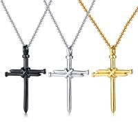 Men Sweater Chain Necklace, Stainless Steel, Wrapped Cross, plated, box chain & for man Approx 23.6 Inch 