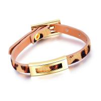 PU Leather Bangle, with horse hair & Zinc Alloy, gold color plated, hardwearing & for woman, brown camouflage, 28.6mm, 7.5mm Approx 9 Inch 