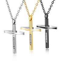 Titanium Steel Jewelry Necklace, with 2inch extender chain, Cross, plated, oval chain & for man & with rhinestone Approx 20 Inch 