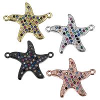 Cubic Zirconia Micro Pave Brass Connector, Starfish, plated, micro pave cubic zirconia & 1/1 loop Approx 1.5mm 