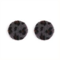 Mink fur Earring Stud Component, with Suede & leopard pattern 