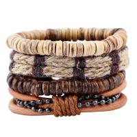 PU Leather Cord Bracelets, with Linen & Coco, handmade, vintage & 4 pieces & braided bracelet Approx 7.08 Inch 