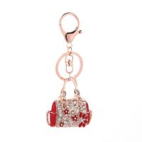 Rhinestone Zinc Alloy Key Chain, Handbag, rose gold color plated, Unisex & with rhinestone 100mm 
