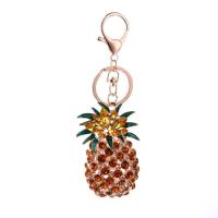 Rhinestone Zinc Alloy Key Chain, Pineapple, rose gold color plated, Unisex & with rhinestone, 110mm 