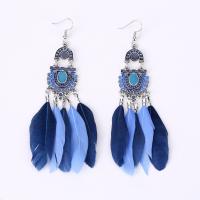 Fashion Feather Earring , Zinc Alloy, with Feather, platinum color plated, for woman & enamel 