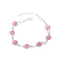 Sterling Silver Bracelets, 925 Sterling Silver, with Strawberry Quartz, with 3.5cm extender chain, real silver plated, Korean style & for woman, 6mm Approx 6.30 
