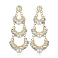 Zinc Alloy Rhinestone Drop Earring, with Glass Pearl, gold color plated, for woman & with rhinestone 